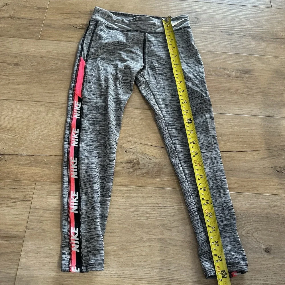 Dri-Fit Nike Little Girls 6 Ankle Leggings Marled Gray Pink Stripe Logo‎ - Picture 5 of 6